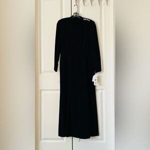 NWT Jones New York Dress Black Long Sleeves Mock Neck SZ 8P Lined Classic Maxi